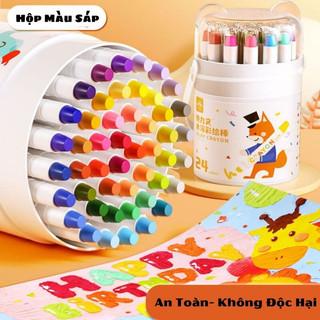 Hộp Màu Sáp Lụa, Màu Dầu An Toàn Không Dính Bẩn Tay Có Tay Cầm An Toàn Cho Bé Miababy