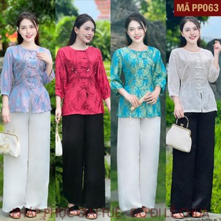 Mã PP063_Pháp Phục Thanh Lịch Đi Lễ Chùa Cho Nữ, Mã Tằm Thọ Khuy Tết, Chất Liệu Áo Tơ Tằm Cao Cấp, Quần Lụa Vân Dày Dặn