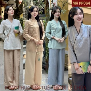 Mã PP064_Pháp Phục Thanh Lịch Đi Lễ Chùa Cho Nữ, Chất Liệu Đũi Xước Nhật Mềm Mại