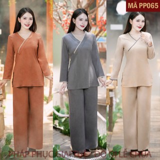 Mã PP065_Pháp Phục Thanh Lịch Đi Lễ Chùa Cho Nữ Mã Đũi Trơn, Chất Liệu Đũi Mềm Mại Thoáng Mát