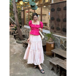 [TH] set áo peplum nhúng thun + chân váy tầng