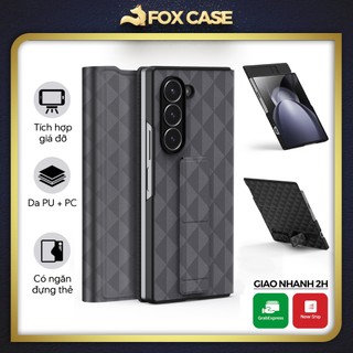 Ốp Z Fold 6, Z Fold6 bảo vệ bản lề da PU cao cấp Dux Ducis Fitt Series Folding Folio phong cách doanh nhân - Fox Case