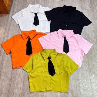 Áo croptop sơ mi kèm cavat ảnh thật 100%