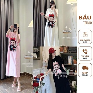 ĐẦM VÁY BẦU SIÊU MÁT MÙA HÈ THIẾT KẾ DÁNG SUÔNG IN HÌNH ĐÁNG YÊU VẢI COTTON MỀM MÁT DỄ MẶC V901