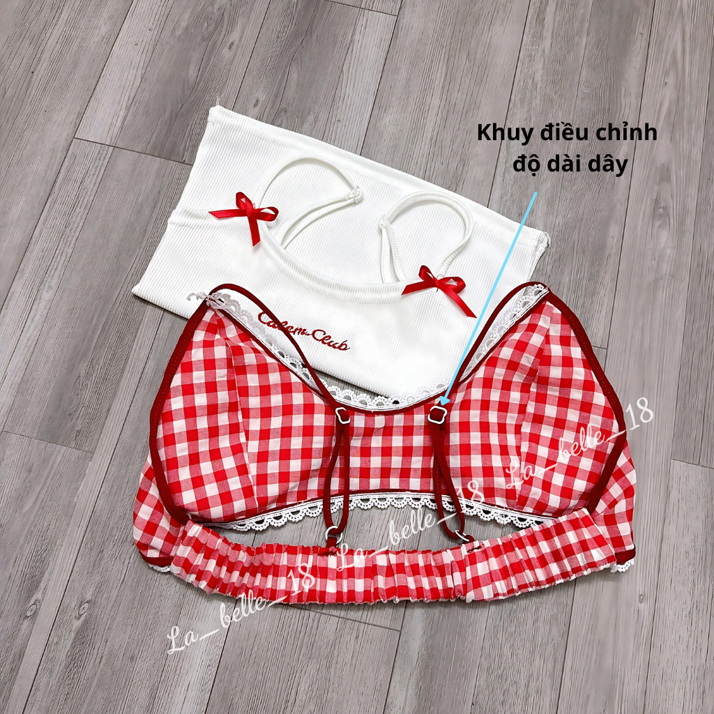 Set Áo nữ 2 dây Trắng kèm CORSET Bra caro đỏ sexy dễ thương La_belle_18 | BigBuy360 - bigbuy360.vn