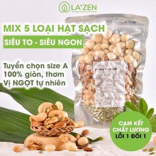 Hạt dinh dưỡng mix 5 loại A 250gr/500gr (macca, hạnh nhân, điều, óc chó, bí xanh/nho khô) La'zen