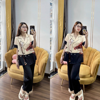 Set Đồ bộ Pijama - Bộ ngủ mặc nhà pijama ngựa vest 6 nút lụa xước Mùa hè