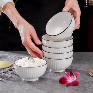 Combo 6 chén sứ ăn cơm , chén sứ trắng 4.5' sọc viền đen cực xinh