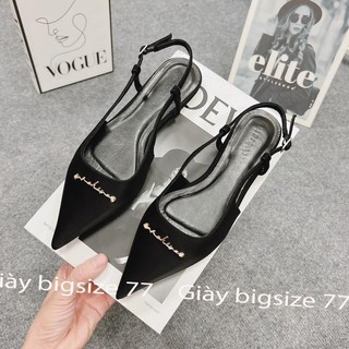 Giày big size nữ, size nhỏ, mẫu đế bệt bít mũi có đính dòng chữ ánh đồng hậu hở có khóa cài ic size 32_45