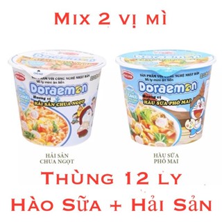 ( Thùng 12 ly ) Mix 2 Vị Mì DORAEMON hải sản + hào sữa