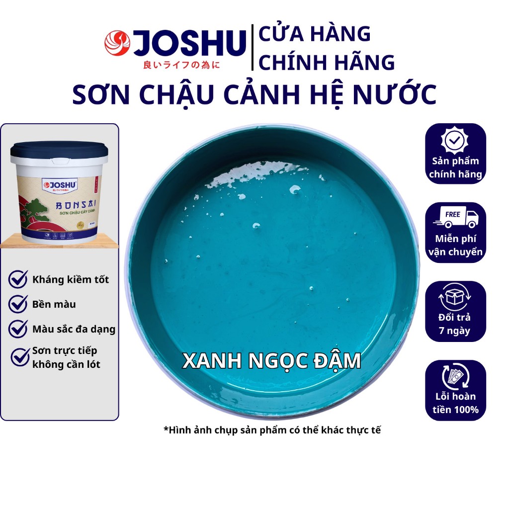 Sơn chậu cảnh JOSHU màu xanh ngọc đậm 1L, sơn ngoại thất, có kháng kiềm, sơn chậu kiểng