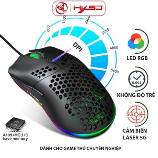 Chuột chơi Game HXJS J900 RGB Lead đổi màu Bề Mặt Lưới Xuyên Thấu Cực Đẹp DPI 6400 chuyên giành cho Game thủ