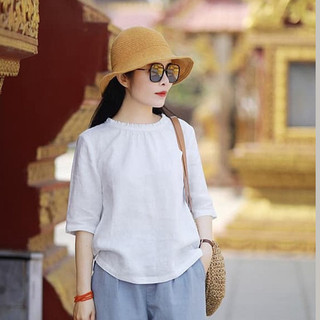 Bộ Đồ Nữ Cổ Xếp Ly Trẻ Trung Chất Liệu Vải Linen Thoáng Mát Không Nhăn Thấm Mồ Hôi