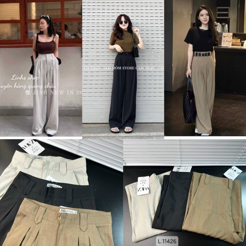 Quần vải xuông ống sớ ly eo