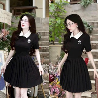 Đầm váy nữ tuyết mưa cổ bèo họa tiết dập ly sang chảnh, tôn dáng