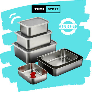 Hộp đựng thực phẩm inox 304 anh toàn chống gỉ kèm nắp nhựa - Khay inox chữ nhật