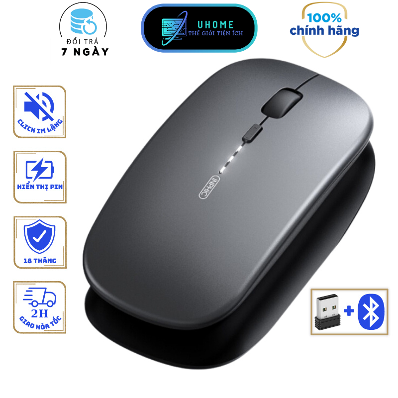 Chuột Không Dây Bluetooth USB 2.4G Uhome M1 M1pro Pin Sạc Click Chống ồn Báo Thời Lượng Pin Độ Nhạy 