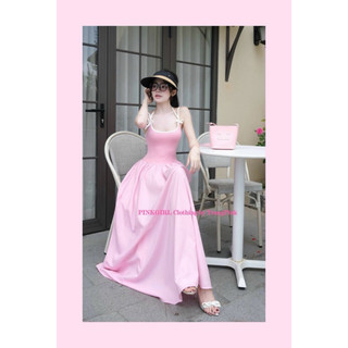 𝐏𝐢𝐧𝐤𝐆𝐢𝐫𝐥 𝐂𝐥𝐨𝐭𝐡𝐢𝐧𝐠_Đầm maxi 𝐒𝐞𝐧𝐚 𝐃𝐫𝐞𝐬𝐬 hai dây buộc nơ dáng xoè dài bồng bềnh