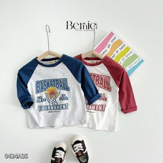  Áo phông cotton mềm mỏng dài tay phối tay zaclang in hoạ tiết bóng rổ Bernie cho bé 