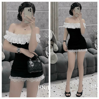 Đầm body đầm trễ vai bèo nhún phối ren ngọt ngào dự tiệc đ258 Lissa