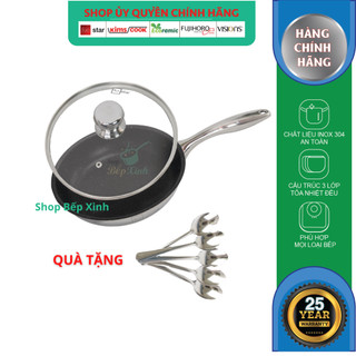 Chảo chống dính vân đá inox 304 FiveStar Plus 3 lớp đáy liền size 22cm / 24cm / 26cm / 28cm / 30cm / 32cm , tặng 5 muỗng
