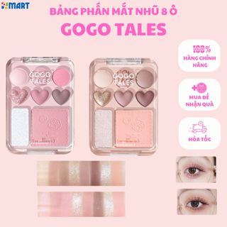 Bảng mắt Gogo Tales 8 ô trái tim 3in1 kèm má hồng, phấn má, Bảng phấn mắt nhũ có nhũ highlight.