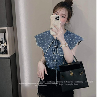 Áo Jean Nơ Nhí Cổ Lượn Phối Viền FUMI