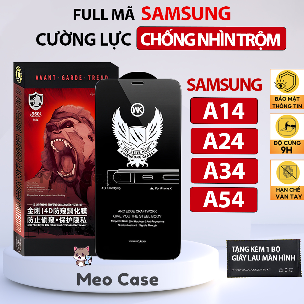Kính cường lực Samsung A14, Samsung A24, A34, A54, cường lực chống nhìn trộm Wekome full màn hình  đ