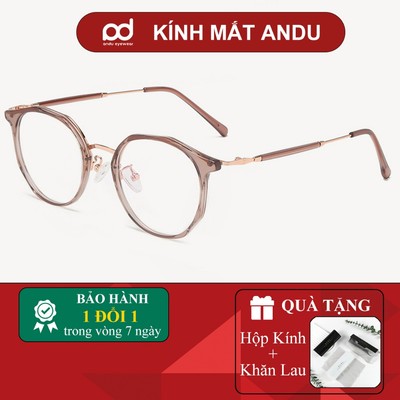 Gọng kính cận thời trang nam nữ ANDU dáng tròn chống tia UV chất liệu kim loại cao cấp - 22AD641
