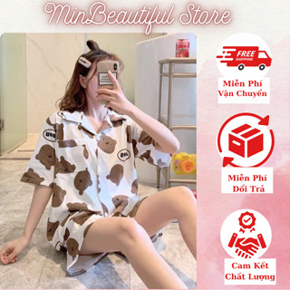 Bộ đồ ngủ mặc nhà pijama nữ cộc tay quần đùi cổ tiểu thư nhiều họa tiết đáng yêu freesize 38-58kg