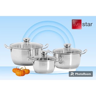 Bộ nồi inox fivestar 3 đáy nắp kính dùng được mọi loại bếp