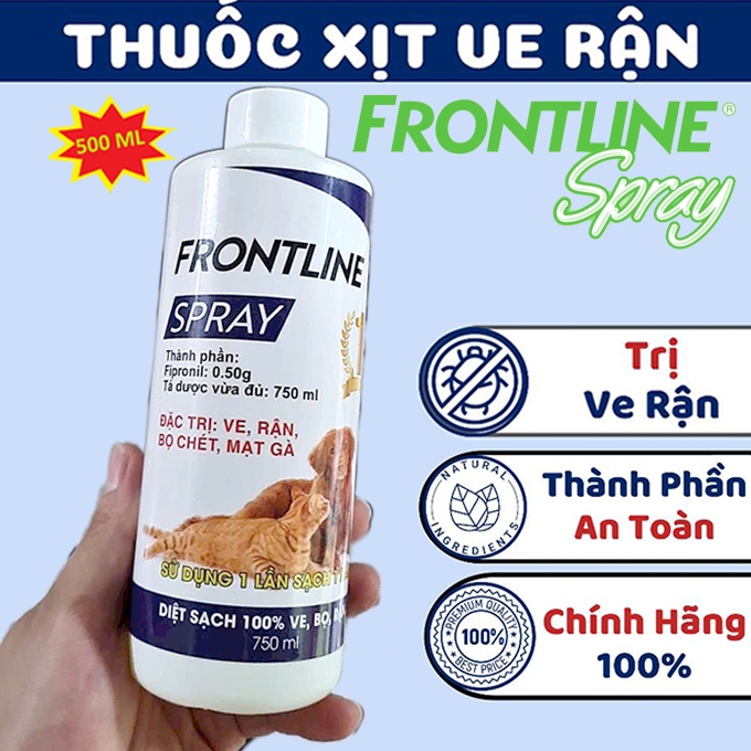 Chai Xịt Loại Bỏ Ve Rận Bọ Chét Chó Mèo Frontline Spray 500ml Chính Hãng Loại Bỏ Bọ Chét Trứng Ấu Tr
