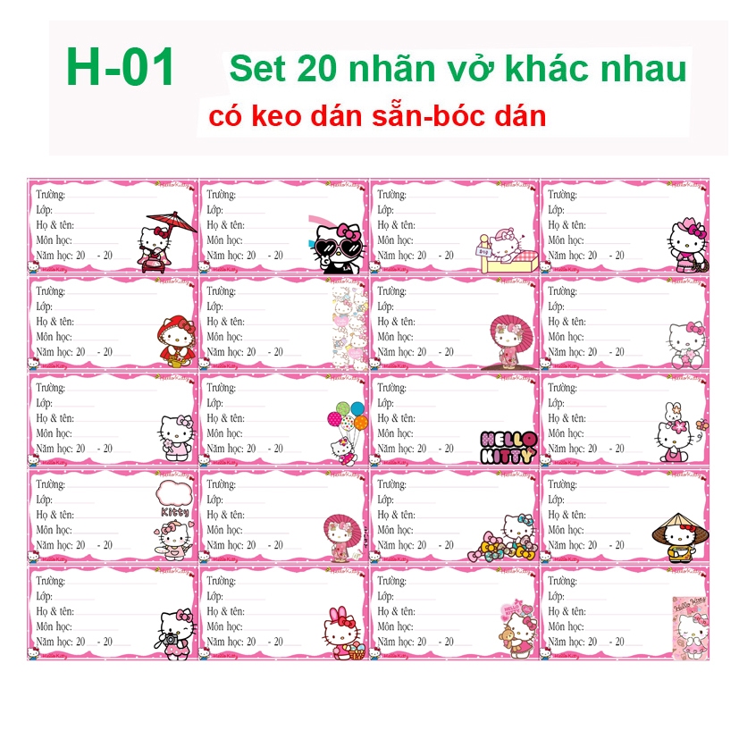 Nhãn vở Hello Kitty - nhãn dán Hello Kitty cute (combo 80 nhãn vở)