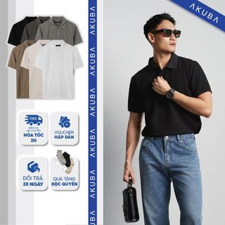 Áo thun cổ polo AKUBA, form slimfit, chất vải cotton mềm mượt, thoáng khí, dễ thấm hút mồ hôi | 01HE1055