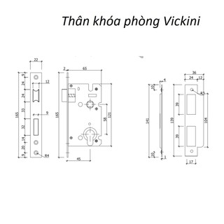 THÂN KHÓA CỬA PHÒNG VICKINI/ KSAITE/JEELY 58x45