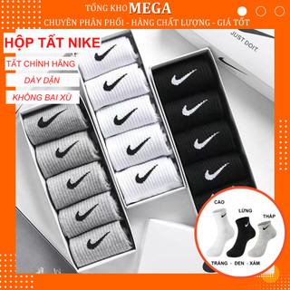  Tất Nike cổ cao nam nữ Cotton dệt kim thoáng khí co giãn 4 chiều. Tất trắng thể thao không bai xù
