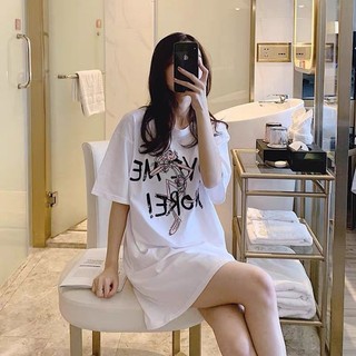 Váy suông mới dáng rộng cỡ lớn váy ngắn tay cotton thời trang in hình chú báo hồng TTDSA0285