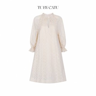 Tubycatu | đầm ren xô kem cổ trụ tay dài