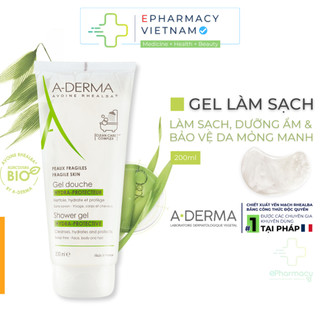 Sữa rửa mặt + tắm gội A-DERMA Shower Gel Hydra-Protective Face, Body & Hair 200ml