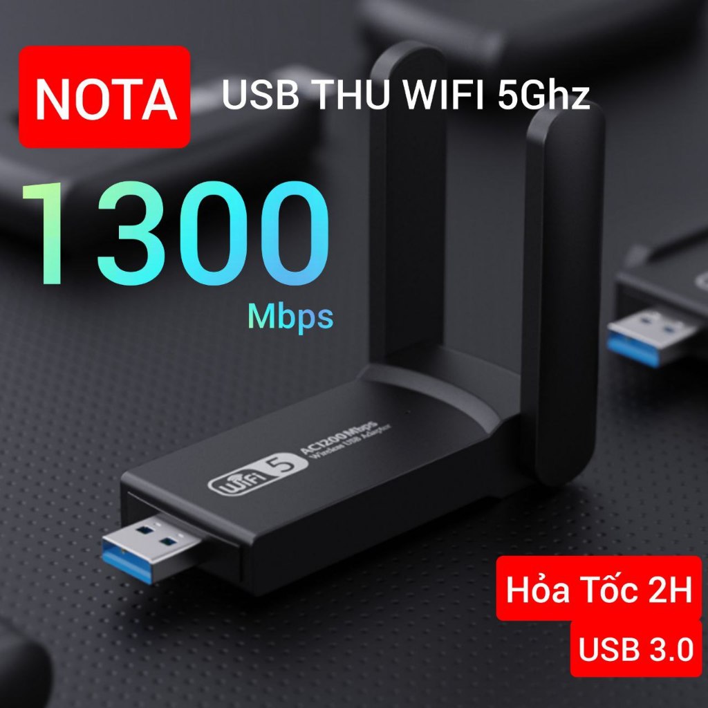 [Hỏa Tốc] USB Thu WiFi 1300 mbps 2 râu nâng cấp WiFi lên 5G cho pc laptop loại pro wifi 6 hút wifi mạnh giúp thu tốt hơn