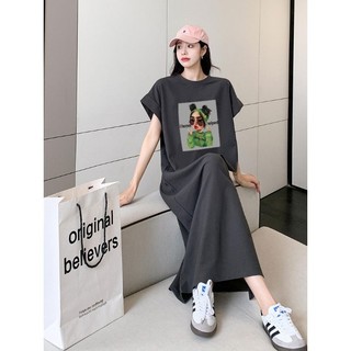 Váy suông thun phong cách mới in họa tiết cô gái xì teen hoạt hình lười biếng kiểu dáng ngắn tay TTDSA0293