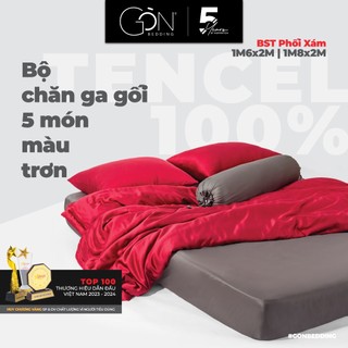 [Nhiều màu] Bộ Chăn Ga Gối 5 Món Gòn Bedding Lụa Tencel Màu Trơn Phối Xám 1m6x2m - 1m8x2m (không xù lông, không trơn)