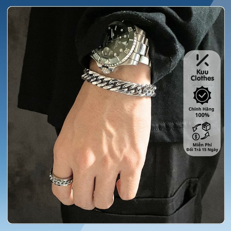 Vòng tay titan lắc tay nam nữ TIN KuuClothes dạng chuỗi xích mắt xích 8mm titan không gỉ an toàn với  - Vòng Tay TIN
