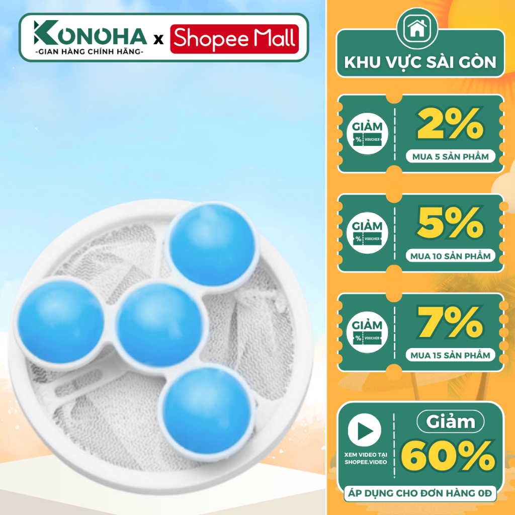 Túi Lọc Cặn Máy Giặt KONOHA, Phao Lọc Cặn Bẩn Máy Giặt Hình Viên Bi, Túi Lọc Gom Rác Lồng Máy Giặt Thông Minh