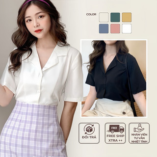 Áo Sơ Mi Nữ Cổ Vest Tay Lỡ - Áo Sơ Mi Ngắn Tay Phong Cách Hàn Quốc Redshop.official.store  QCCC 27824