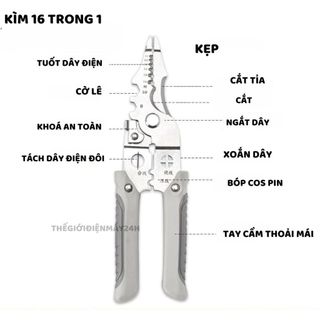Kìm tuốt dây điện đa năng 16 Trong 1, Kìm điện đa năng Thép gió HSS, Lò xo ẩn