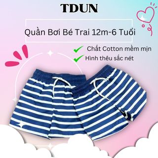 Quần bơi bé trai TDUN màu kẻ size 12m-6 tuổi có lót trong tiện lợi phong cách thể thao Q033