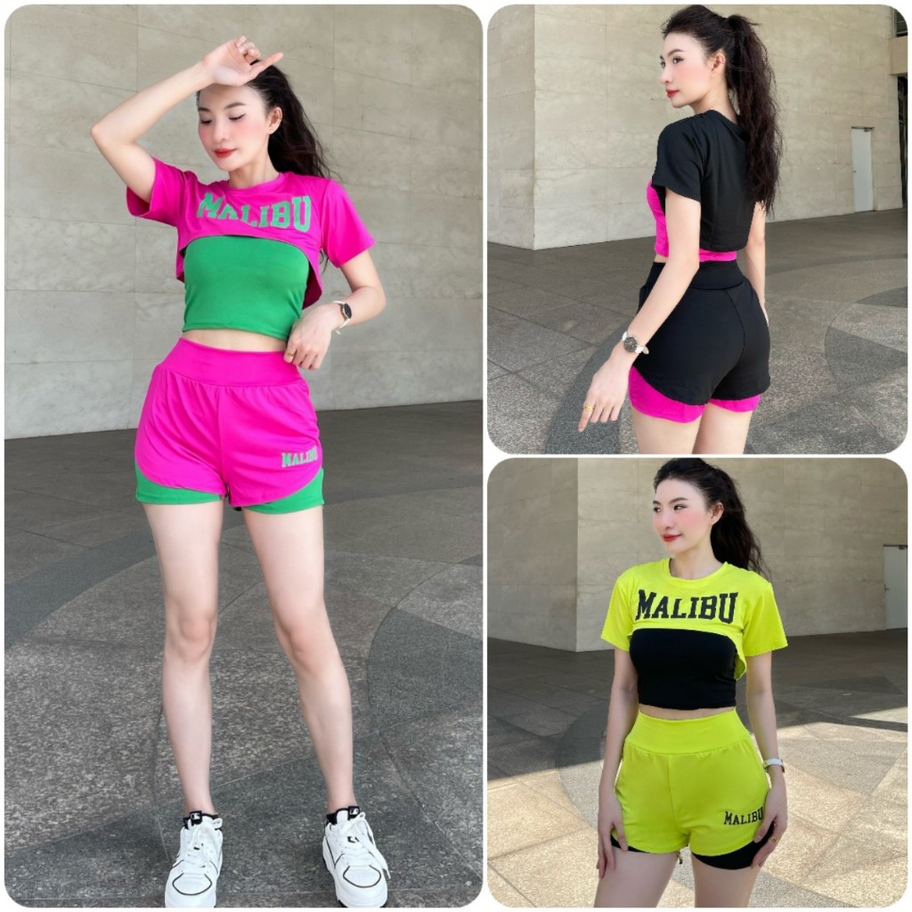 Bộ tập gym yoga aerobic nữ , bộ thể thao nữ , bộ phối áo 2 lớp quần 2 lớp,co dãn 4 chiều thoáng mát ( TS-3)