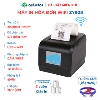 Máy in hóa đơn Wifi Zywell Zy908 in hóa đơn kết nối điện thoại, máy tính không cần dây mạng Lan