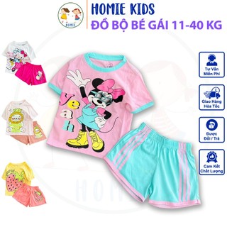 Đồ bộ bé gái size đại 11-40 kg set quần áo thun cotton cộc tay trẻ em mặc mát in công chúa pony Homie Kids